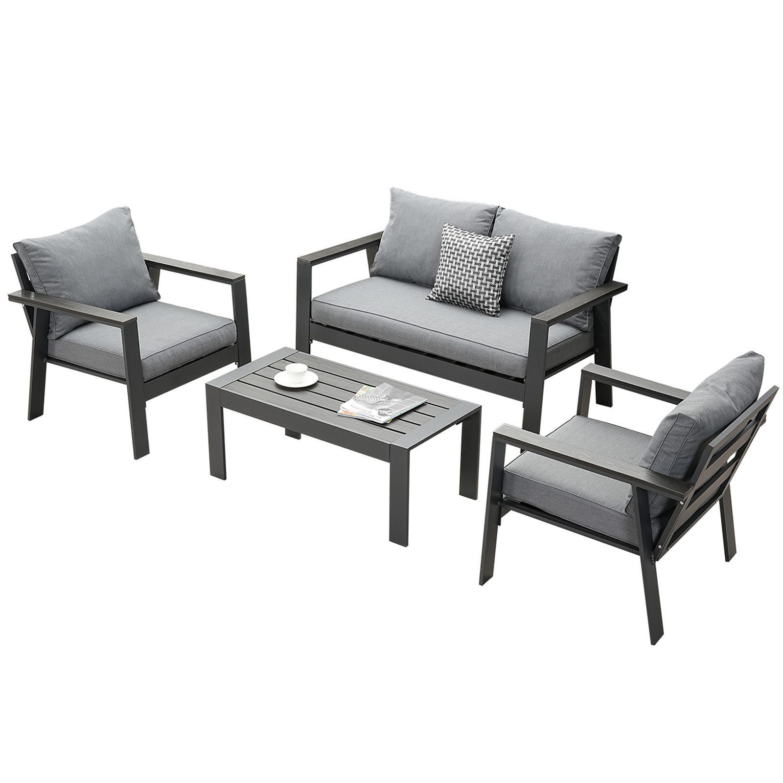 MeXo Gartenlounge-Set Gartenmöbel Set 4 Personen Aluminium wetterfest Hochl günstig online kaufen