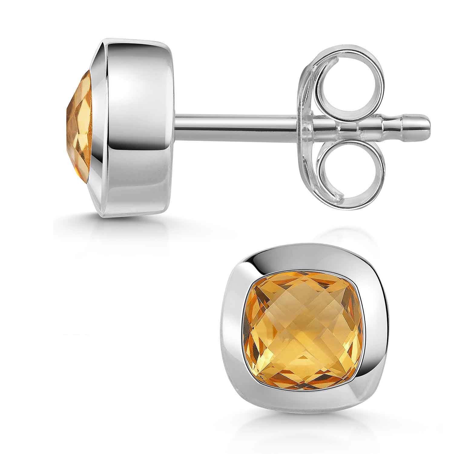 Materia Paar Ohrstecker Edelstein Citrin orange facettiert quadratisch SO-340, 925 Sterling Silber