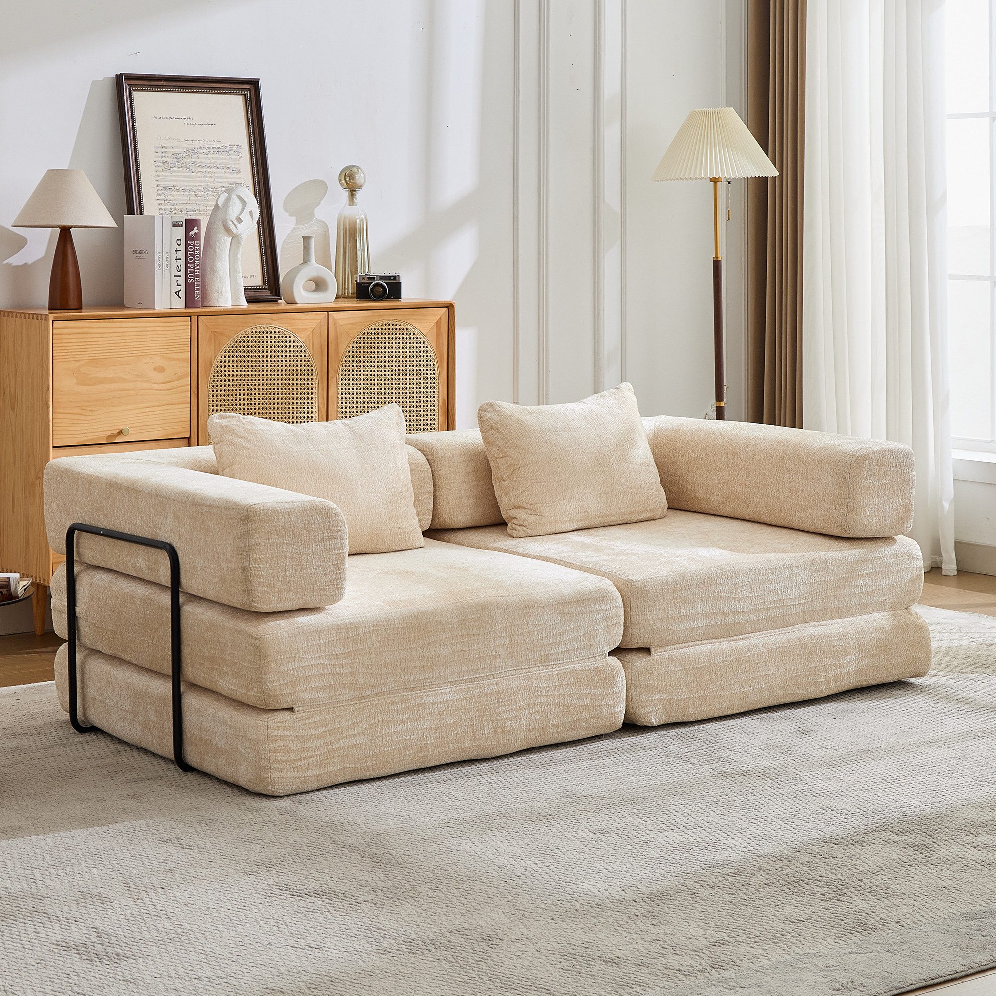 Vankel 2-Sitzer Sofas Wohnzimmer, 2-Sitzer Sofa mit Schlaffunktion Chenille, Modulares Schlafsofa, faltbar, bequem und ohne Montage