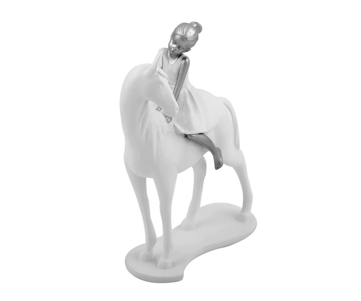 Weiß Figur Pferd Silber Polyresin Brillibrum Zauberhafte Mädchen Pferdedeko Dekofigur Pferdemädchen Skulptur mit