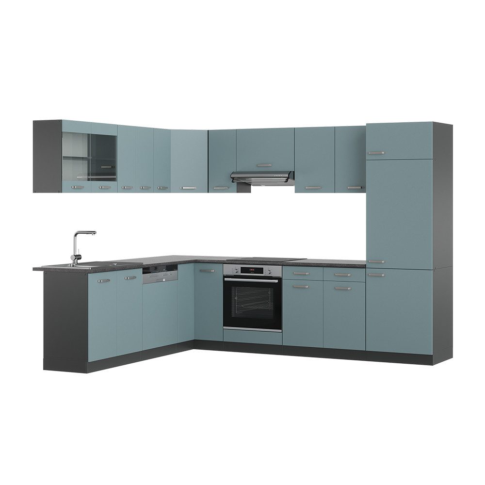 Vicco Winkelküche R-Line, Blau-Grau/Anthrazit, 227 x günstig online kaufen