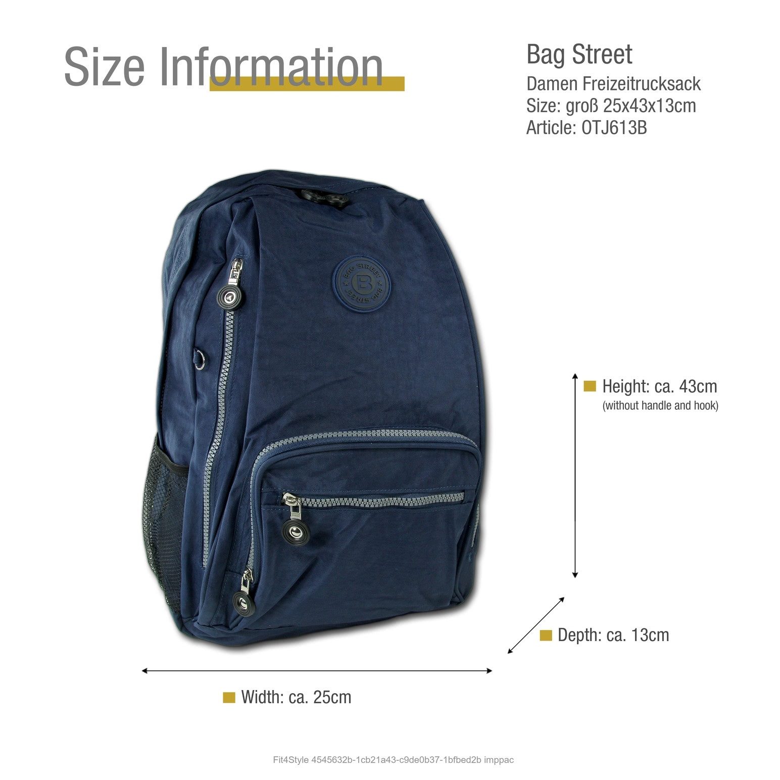 BAG STREET Freizeitrucksack Bag Street Rucksack Nylon navy, Damen, Jugend Freizeitrucksack, Sportrucksack Nylon, blau ca 43cm hoch