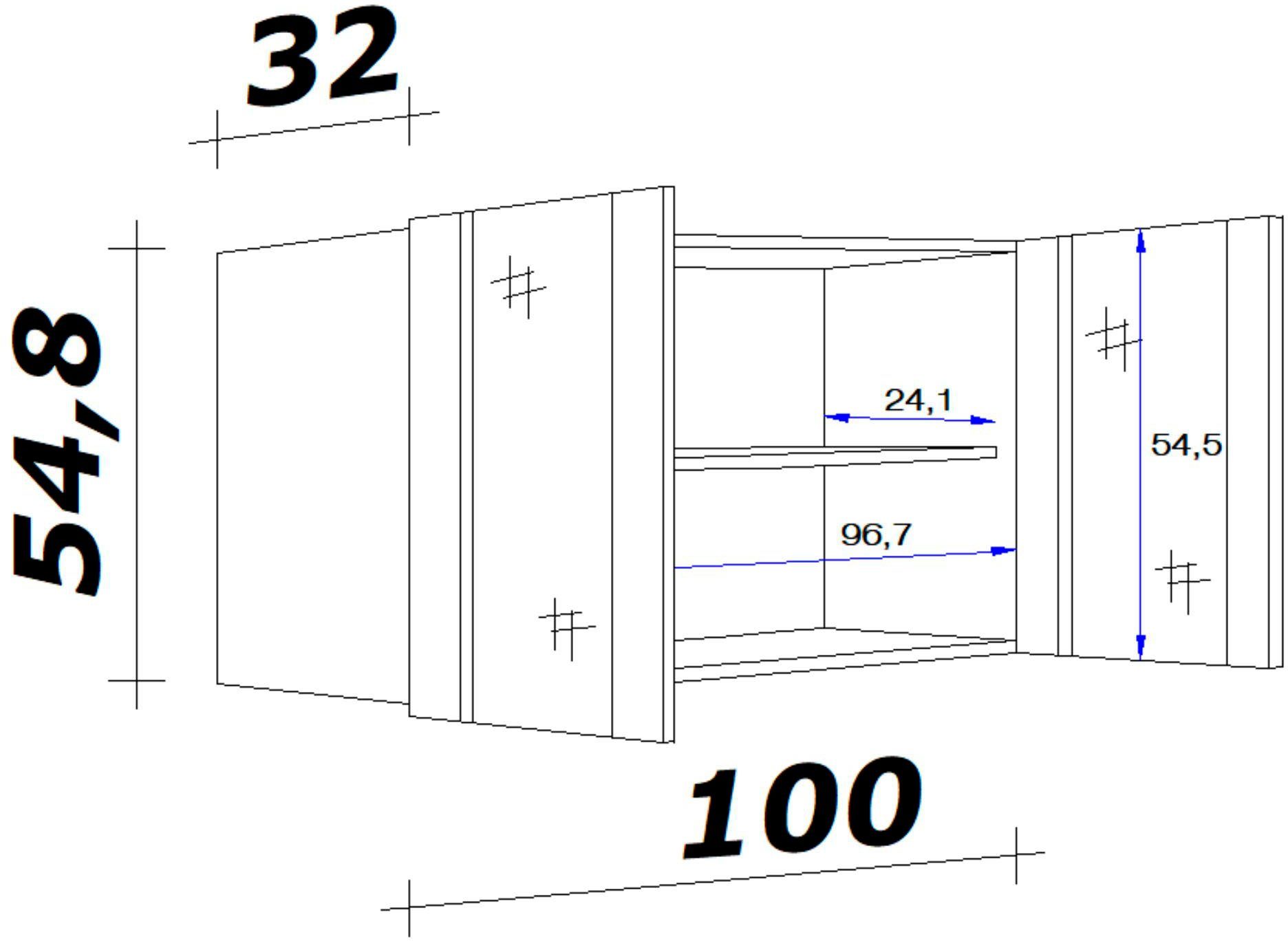 Flex-Well Glashängeschrank 32 100 x T) (B Stollenglastüren cm, 54,8 x x Nano mit x H