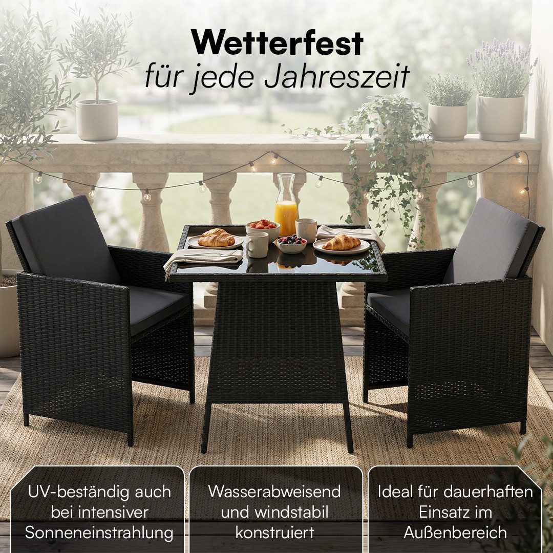 STEELSØN Gartenlounge-Set Xenara mit 2 Stühlen und Tisch, Rattan Sitzgruppe, (3-teilig, schwarz/anthrazit), platzsparend, klappbare Stühle mit Sitzkissen – Bild 4 von 5