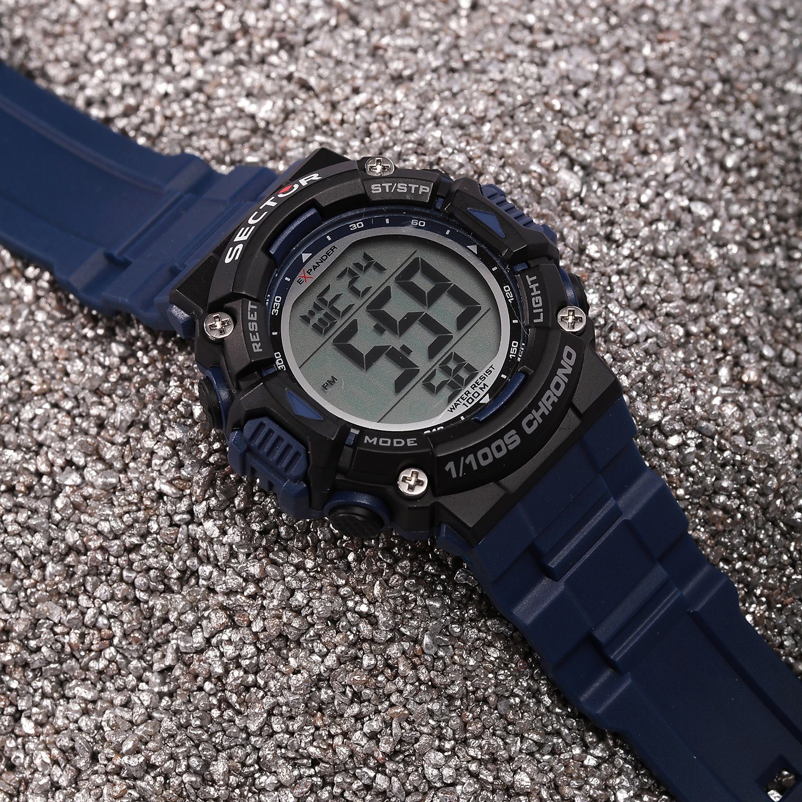 Sector Digitaluhr Sector Herren Armbanduhr Digital, (Digitaluhr), Herren Armbanduhr eckig, extra groß (ca. 40,4x45,1mm), PURarmband blau