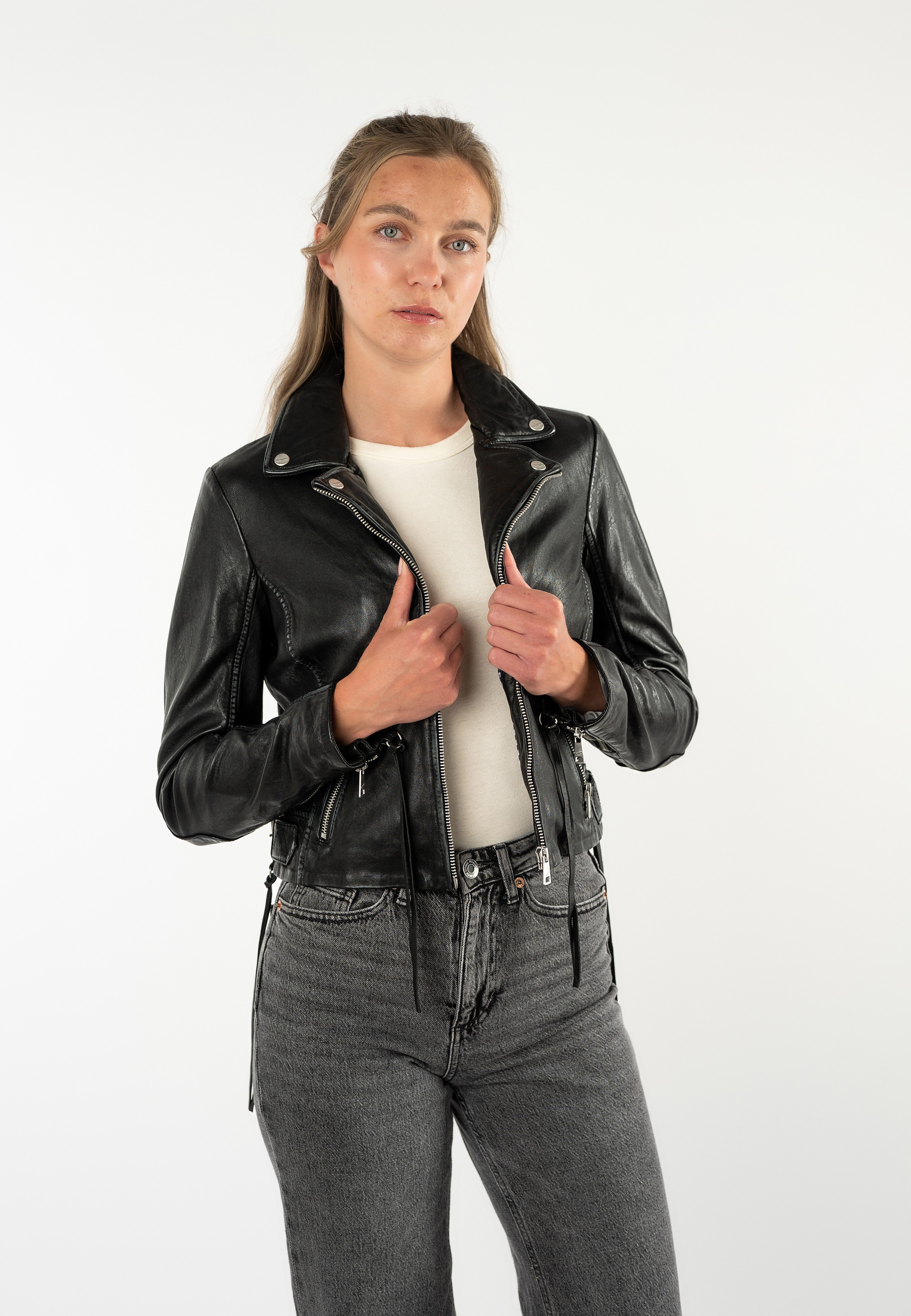 Mauritius Lederjacke MWBatuh mit Fransen-Details, Reverskragen