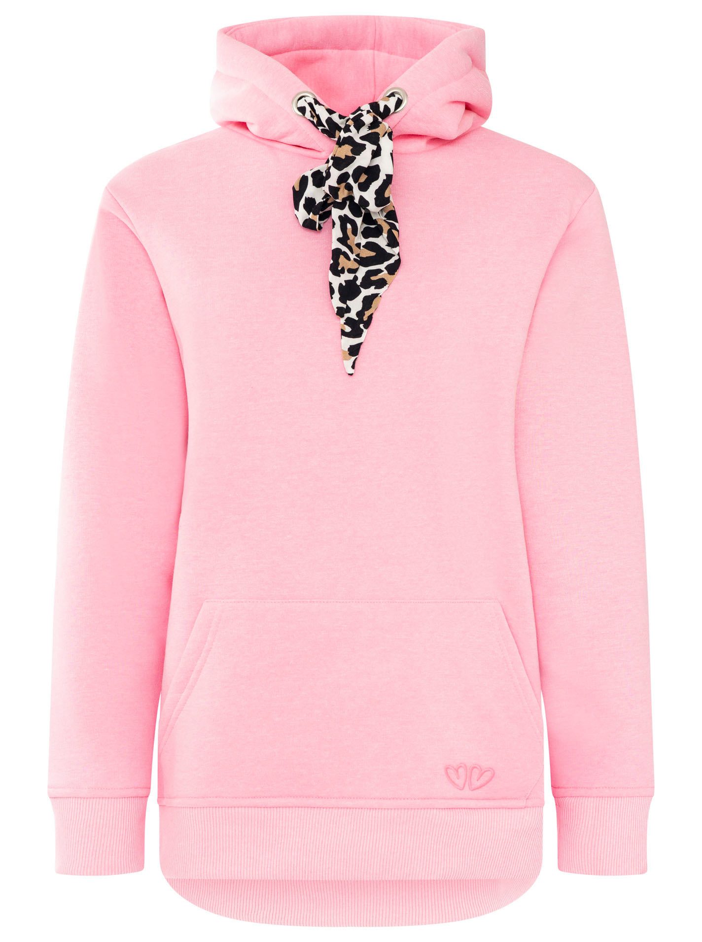 Zwillingsherz Hoodie "Leo Schleife" unifarben, Leomuster-Band an Kapuze vielseitig bind bar, Kängurutasche – Bild 2 von 5