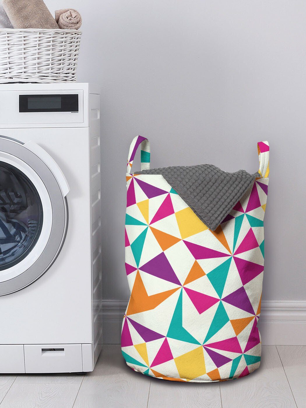 Abakuhaus Wäschesäckchen Wäschekorb mit für Waschsalons, Abstrakt Vivid Mosaic Polygonen Kordelzugverschluss Griffen Blick