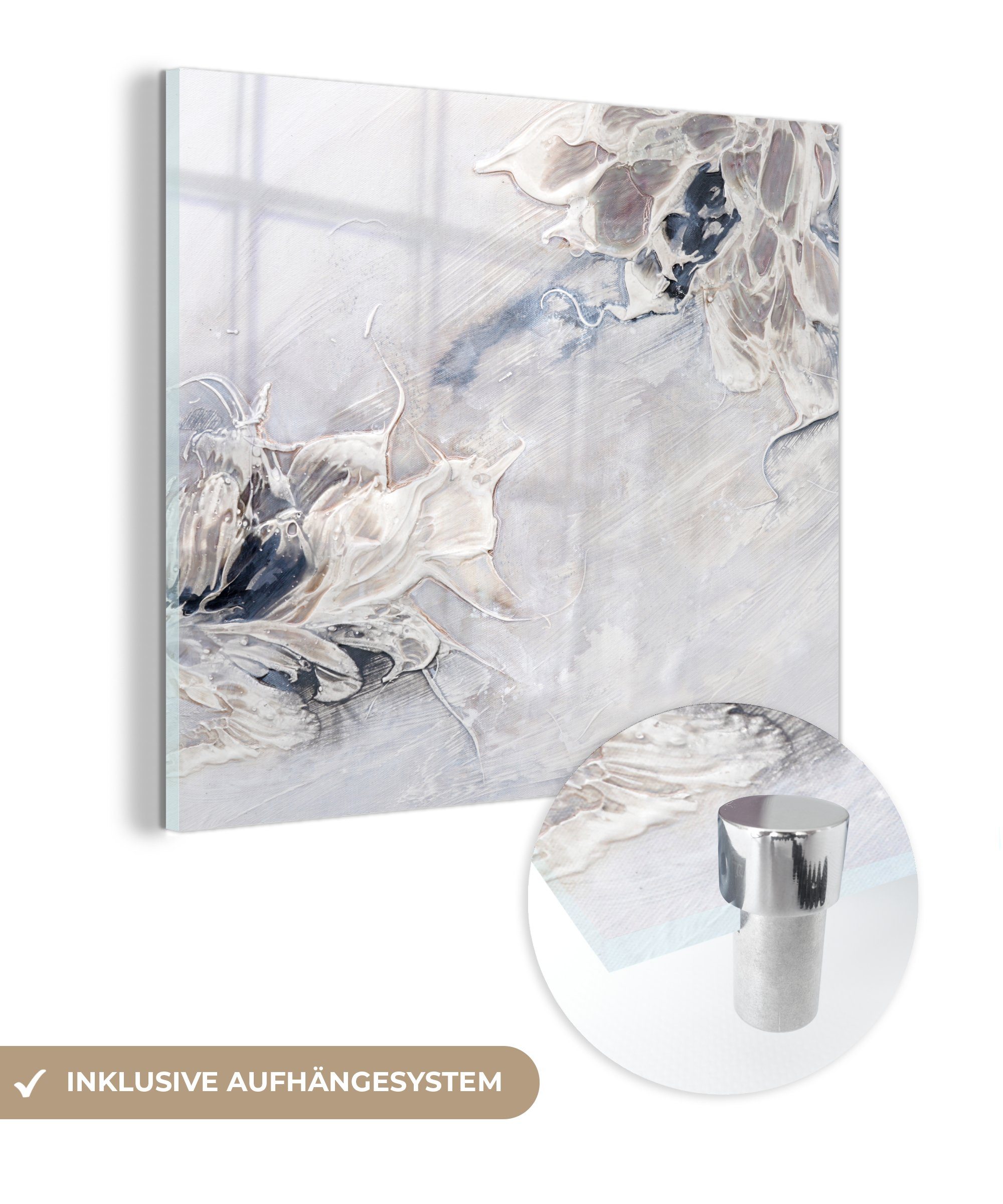 auf auf Glas - Glas - - - Wandbild Wanddekoration Beige Grau, (1 Farbe Abstrakt Foto MuchoWow Acrylglasbild Bilder St), - - Glasbilder