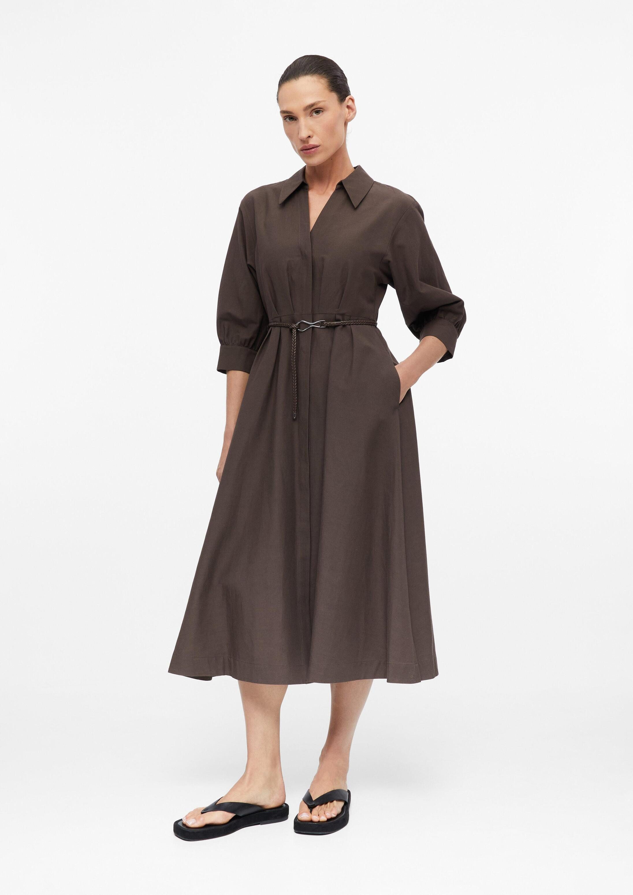 comma Midikleid Kleid Hemdblusenkleid aus Leinenmix mit Gürtel