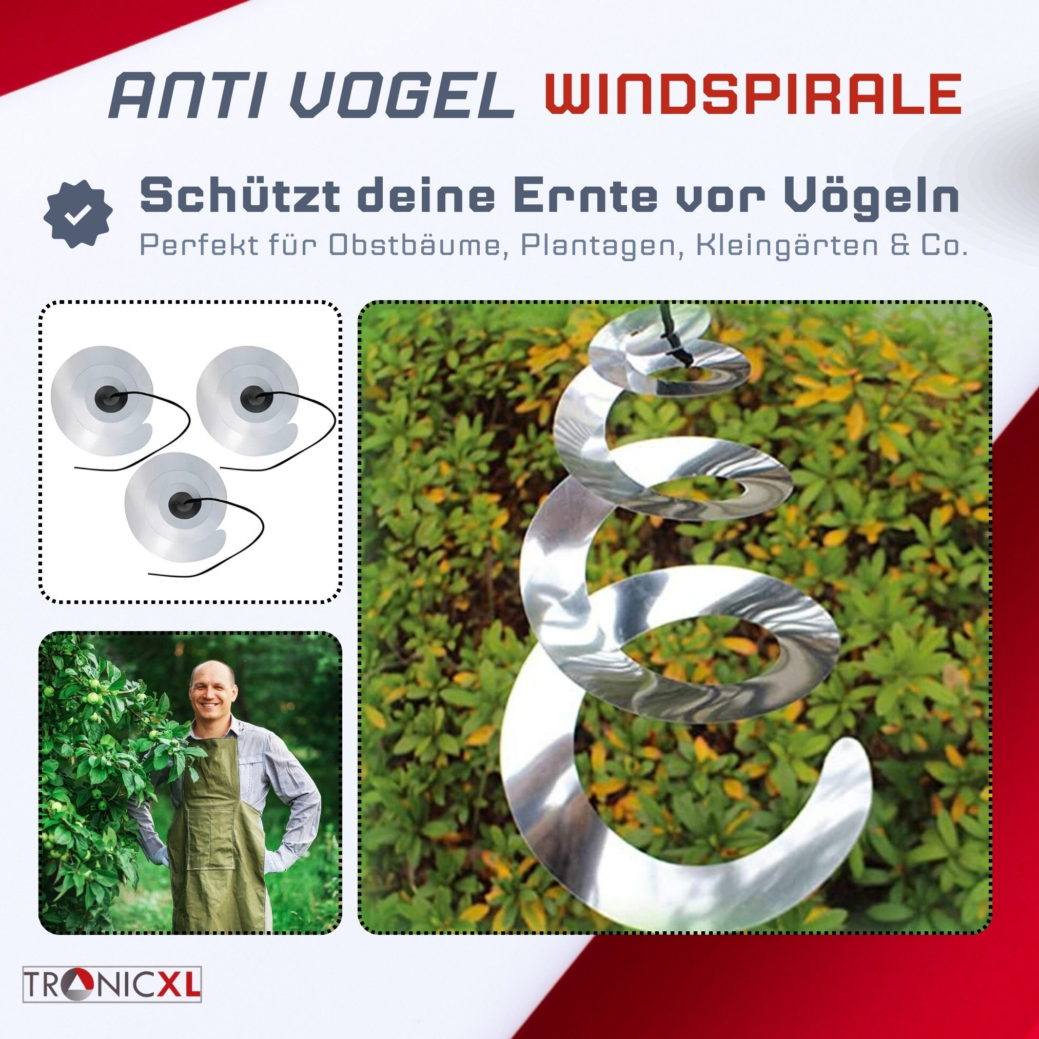 TronicXL Vogelabwehr-Windspiel 6X Windspirale Vogelabwehr Reflektierend Vogelschreck Spirale Tauben – Bild 4 von 5