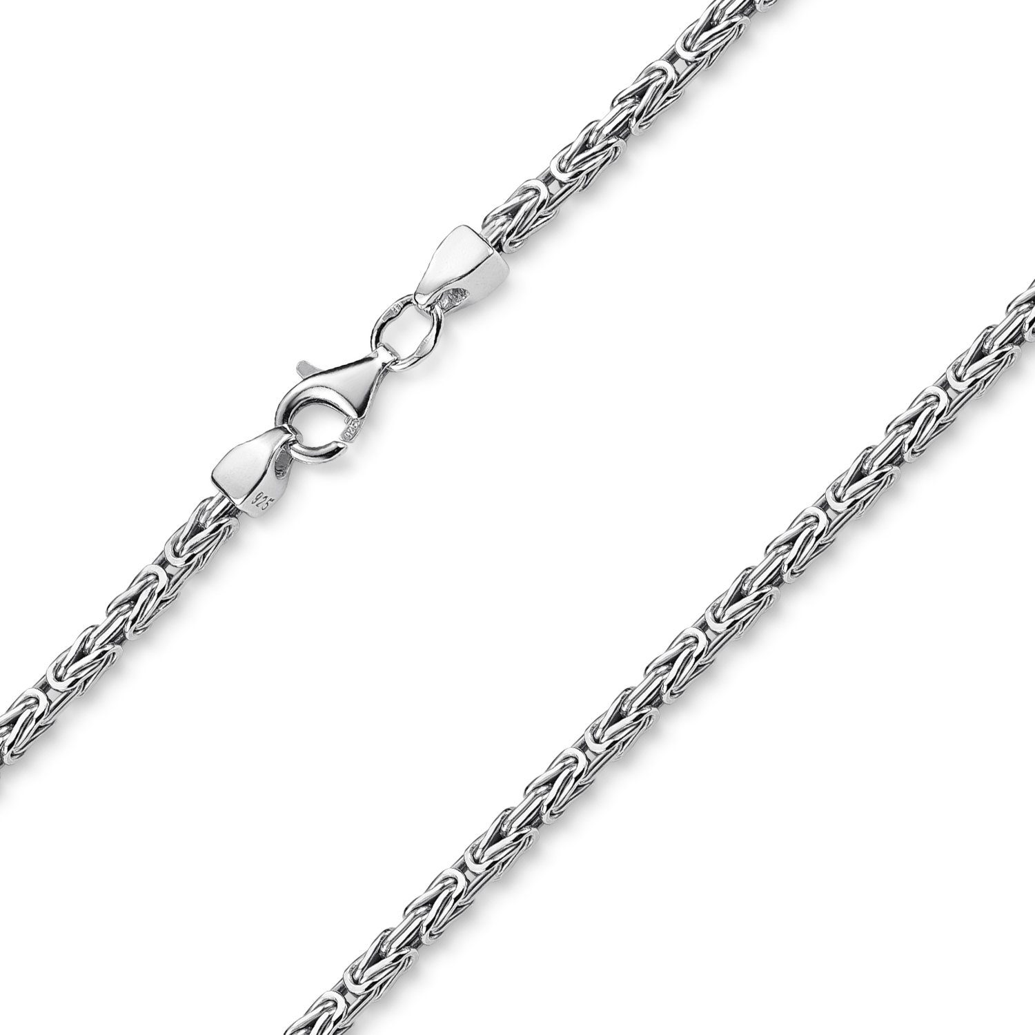 Materia Königsarmband Herren Silber Vierkant 2,5mm SA-3, 925 Sterling Silber, rhodiniert