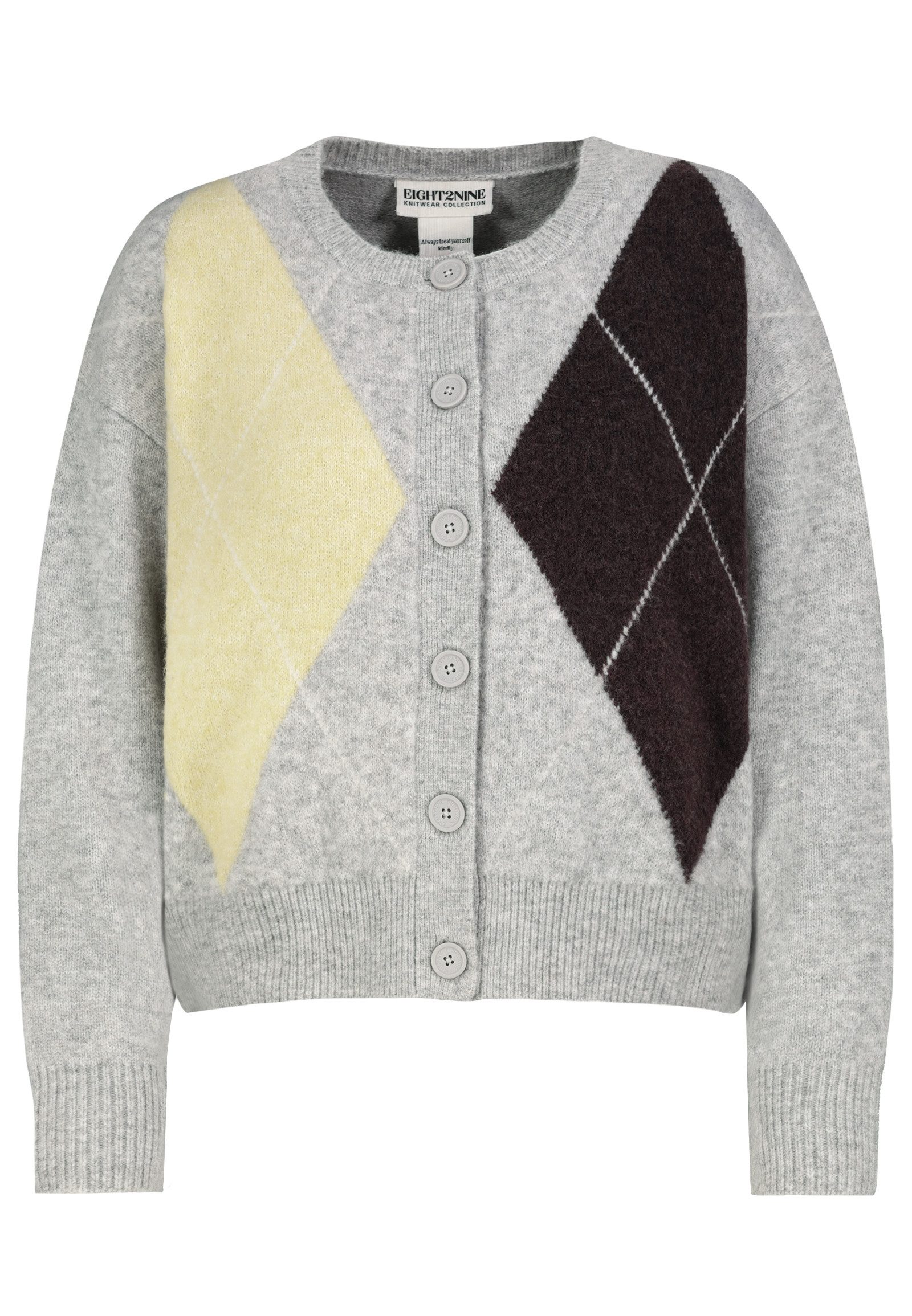 Eight2Nine Cardigan Relaxed Fit Durchgehende Knopfleiste für Damen (1-tlg) Recyceltes Material, Nachhaltig, Birdseye-Jacquardoptik