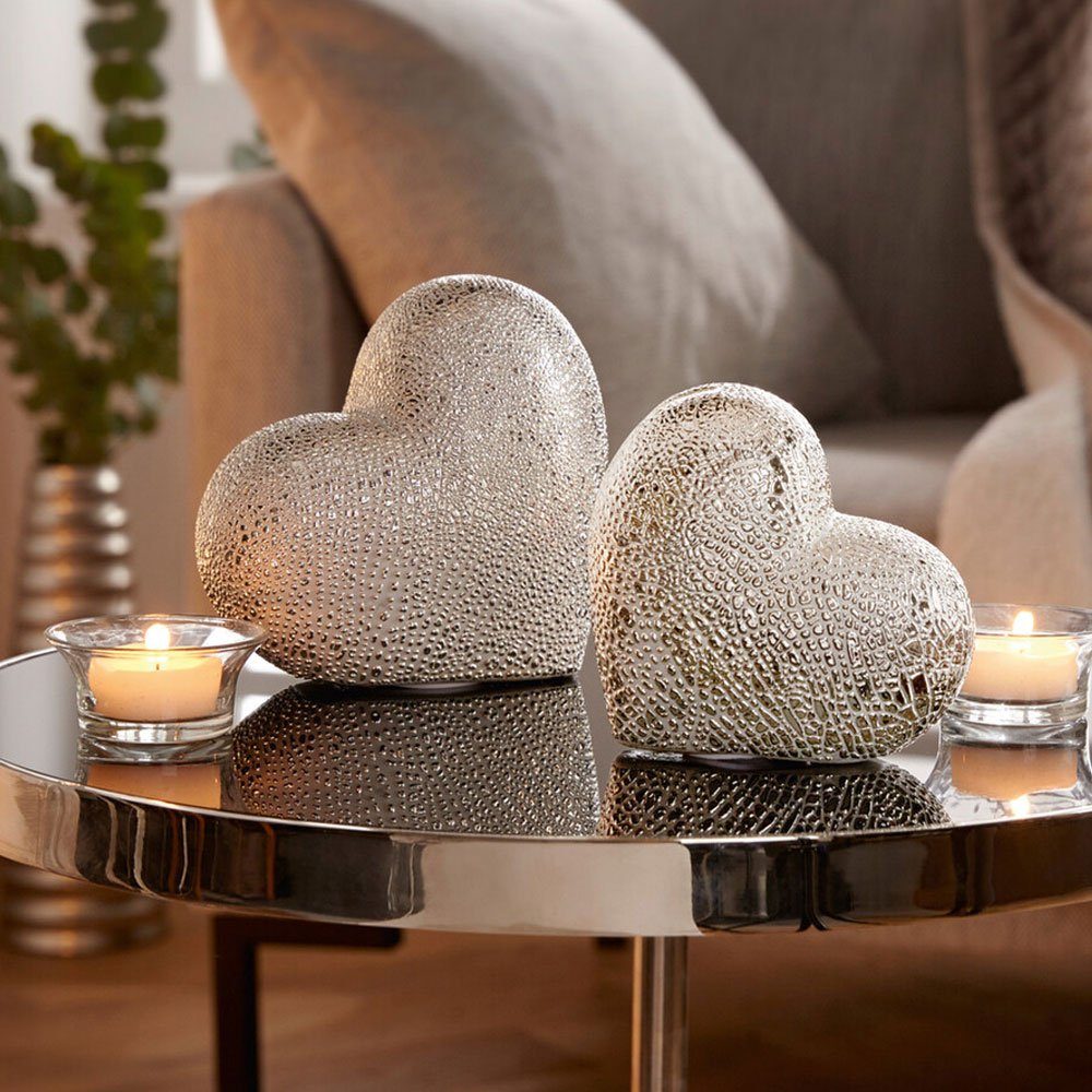 Home-trends24.de Dekofigur Silber Deko Herz St) Kommoden (2 Tisch Skulptur Crackle 2er Figur