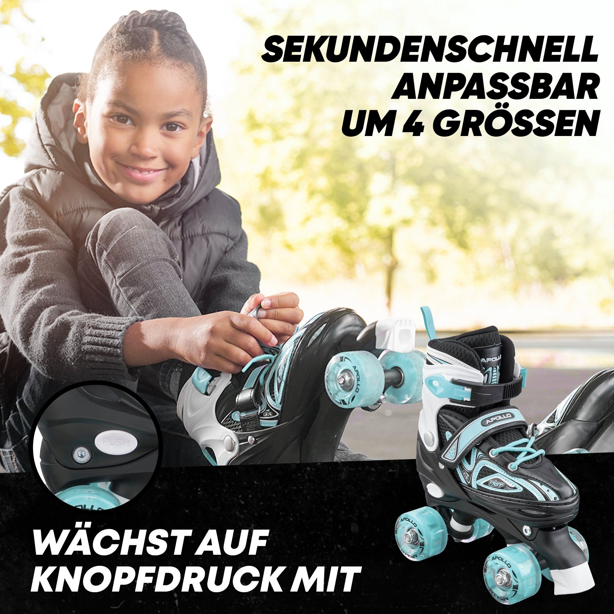 Apollo Rollschuhe LED Rollschuhe größenverstellbar Super Quads X-Pro, größenverstellbare Roller Skates für Mädchen und Jungen - Größen 31-42