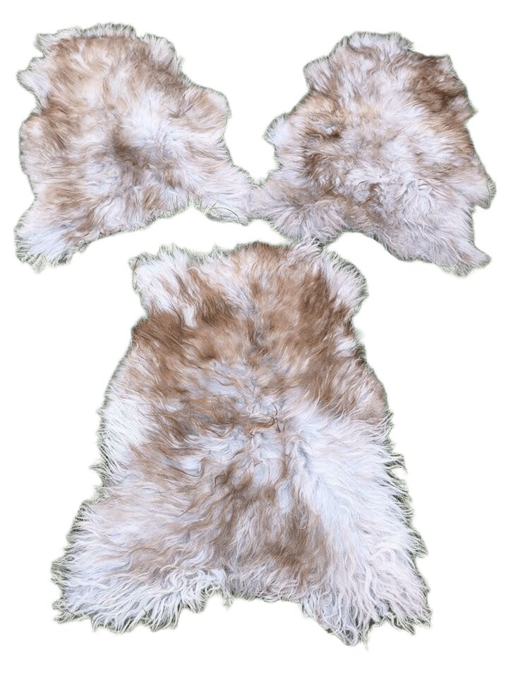 Fellteppich Original Island Schaffell Hellgrau Braun Lammfell lange, weiche Wolle