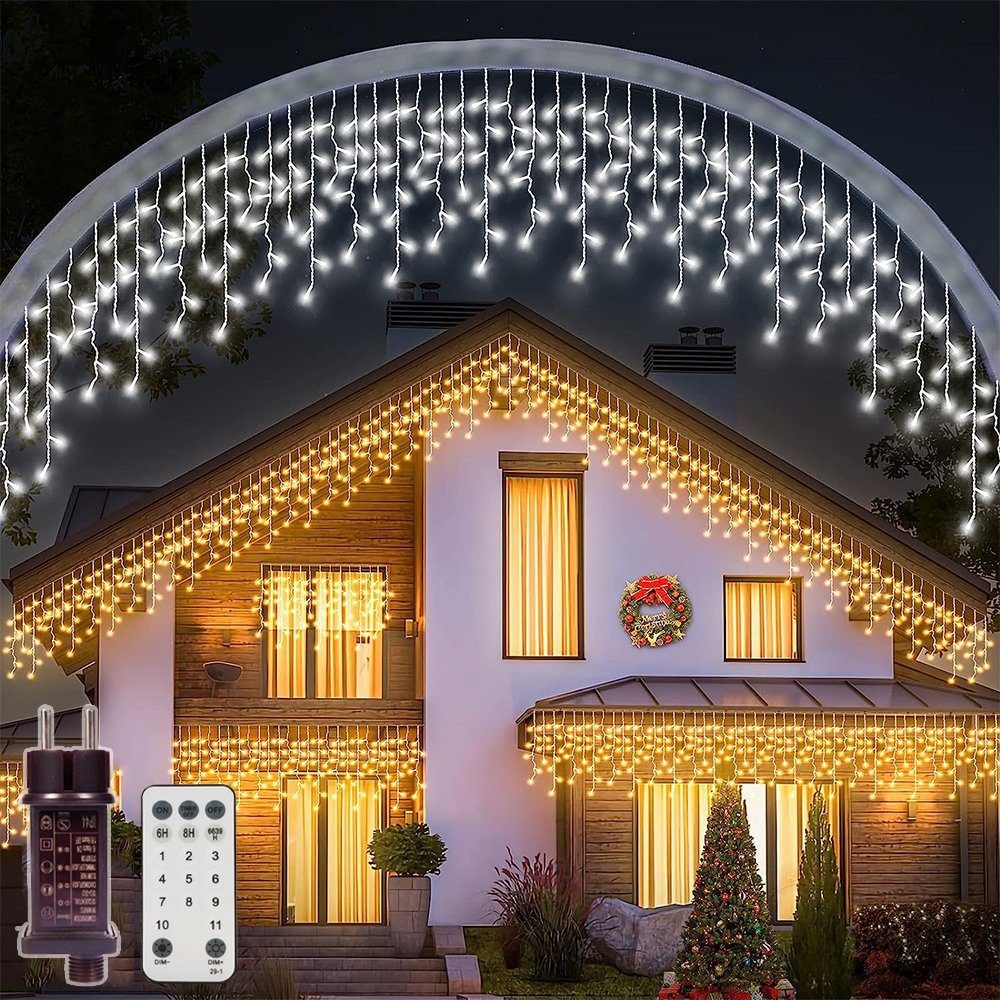 XIIW LED-Lichterkette Eiszapfen Lichter Dekolicht Timer & Memory Funktion mit Fernbedienung, L5m, Stufenlos Dimmbar, 11 Modi, Speicherfunktion, Timer, 31V Stecker