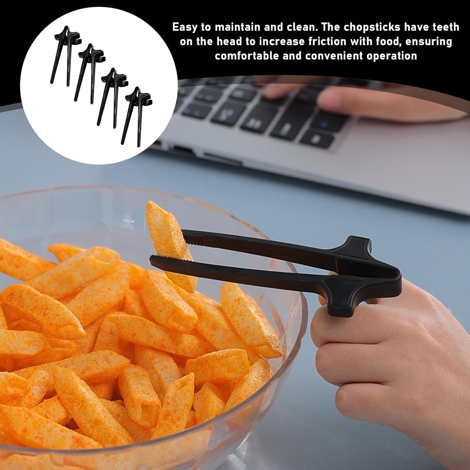 FELIXLEO Servierzange Fingerstäbchen Gamer 4 Stück Snack Zange Chips Greifer Set – Bild 4 von 5