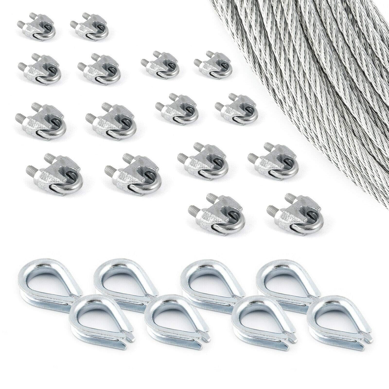 DQ-PP DQ-PP Stahlseil SET 20m, 3-5mm, 6x7, Klemmen, Kauschen, Schrauben Drahtseil