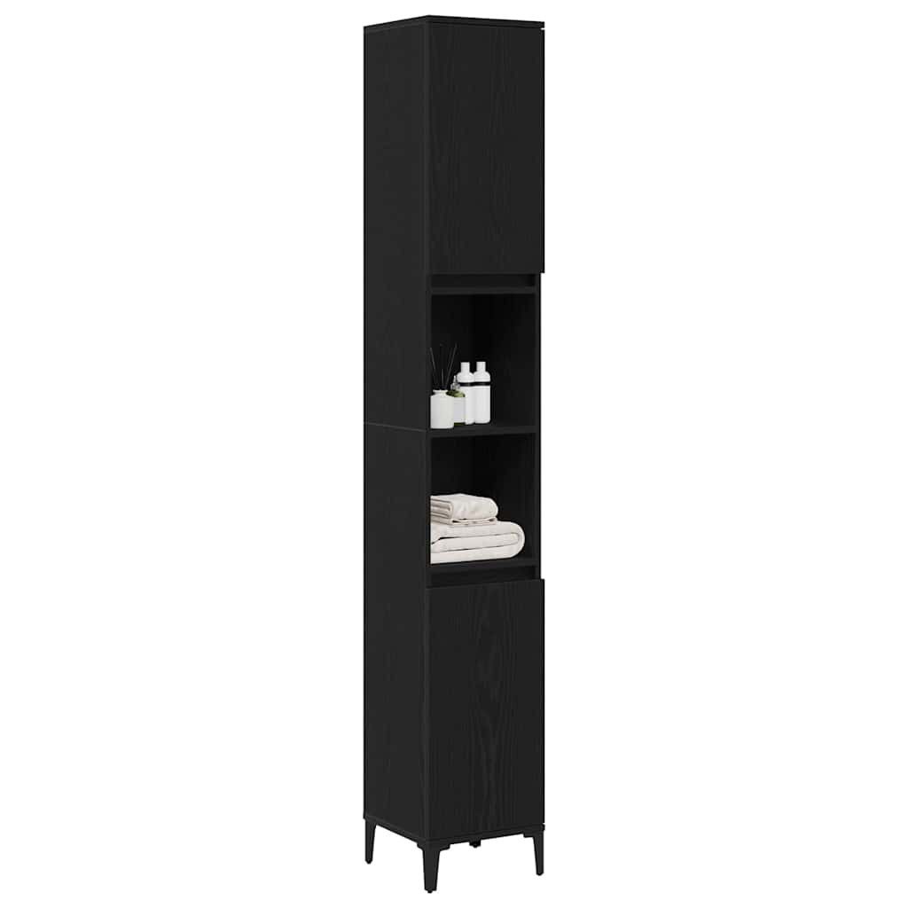 vidaXL Badezimmerspiegelschrank Badezimmerschrank Schwarz Eichen-Optik 30 x 30 x 190 cm (1-St)