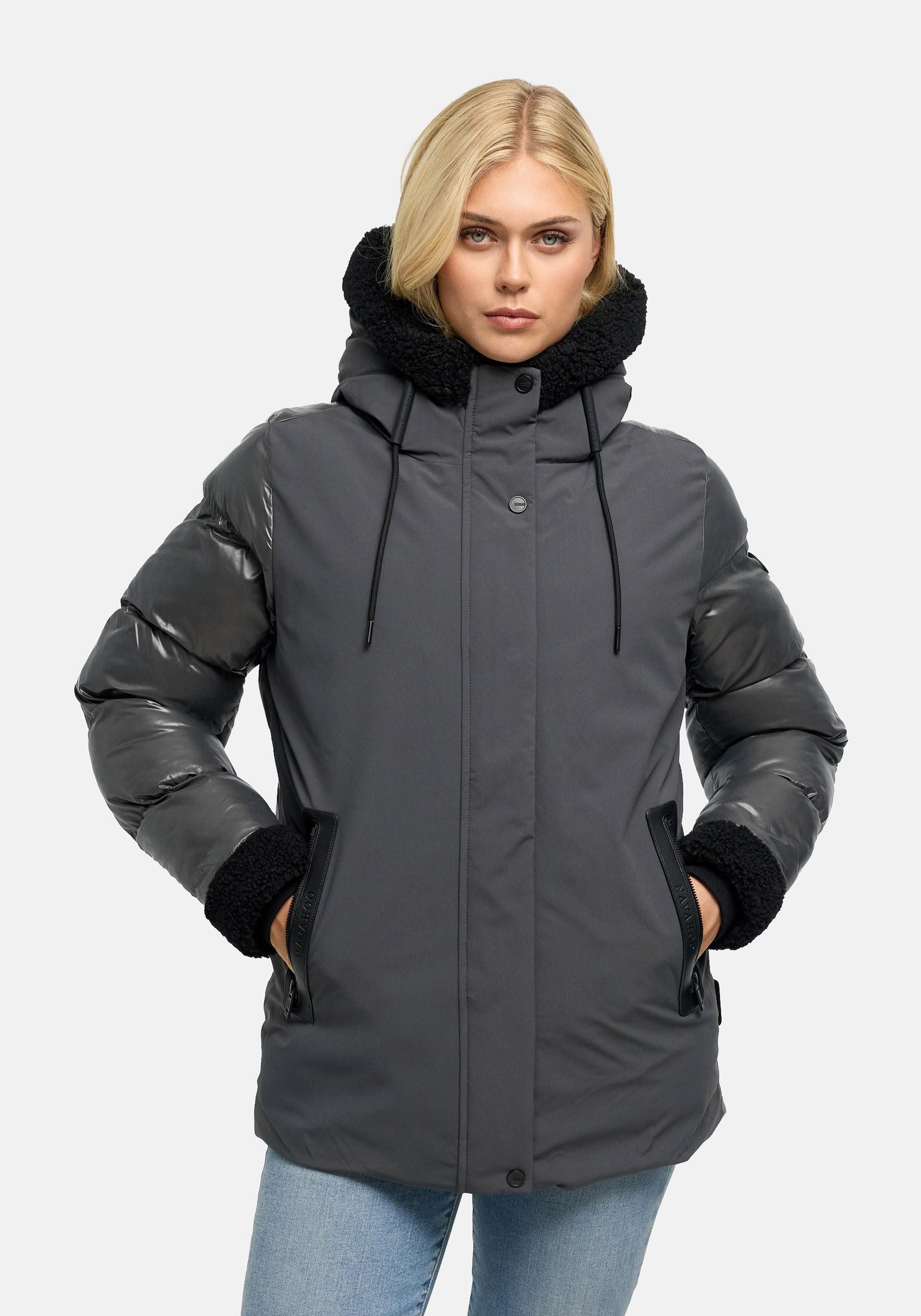 Navahoo Winterjacke Herzschmelz 14 Warme Damen Jacke mit Teddy-Kunstfell Details