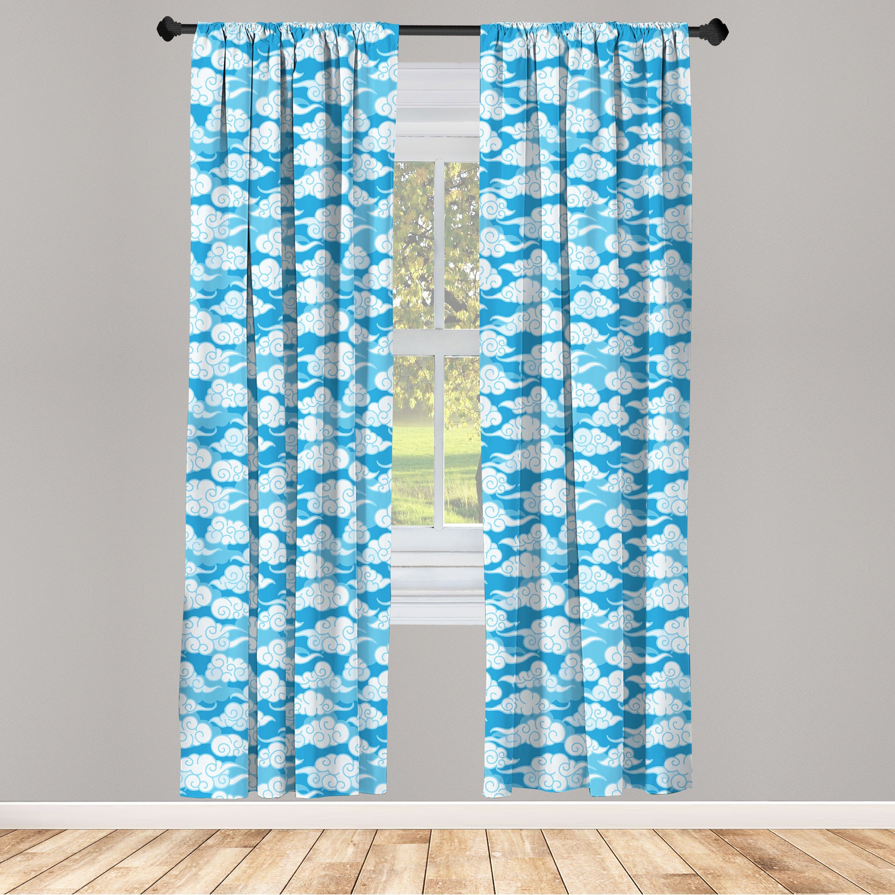 Gardine Vorhang für Wohnzimmer Schlafzimmer Dekor, Abakuhaus, Microfaser, Blau und weiß Japanische Wolke Motiv