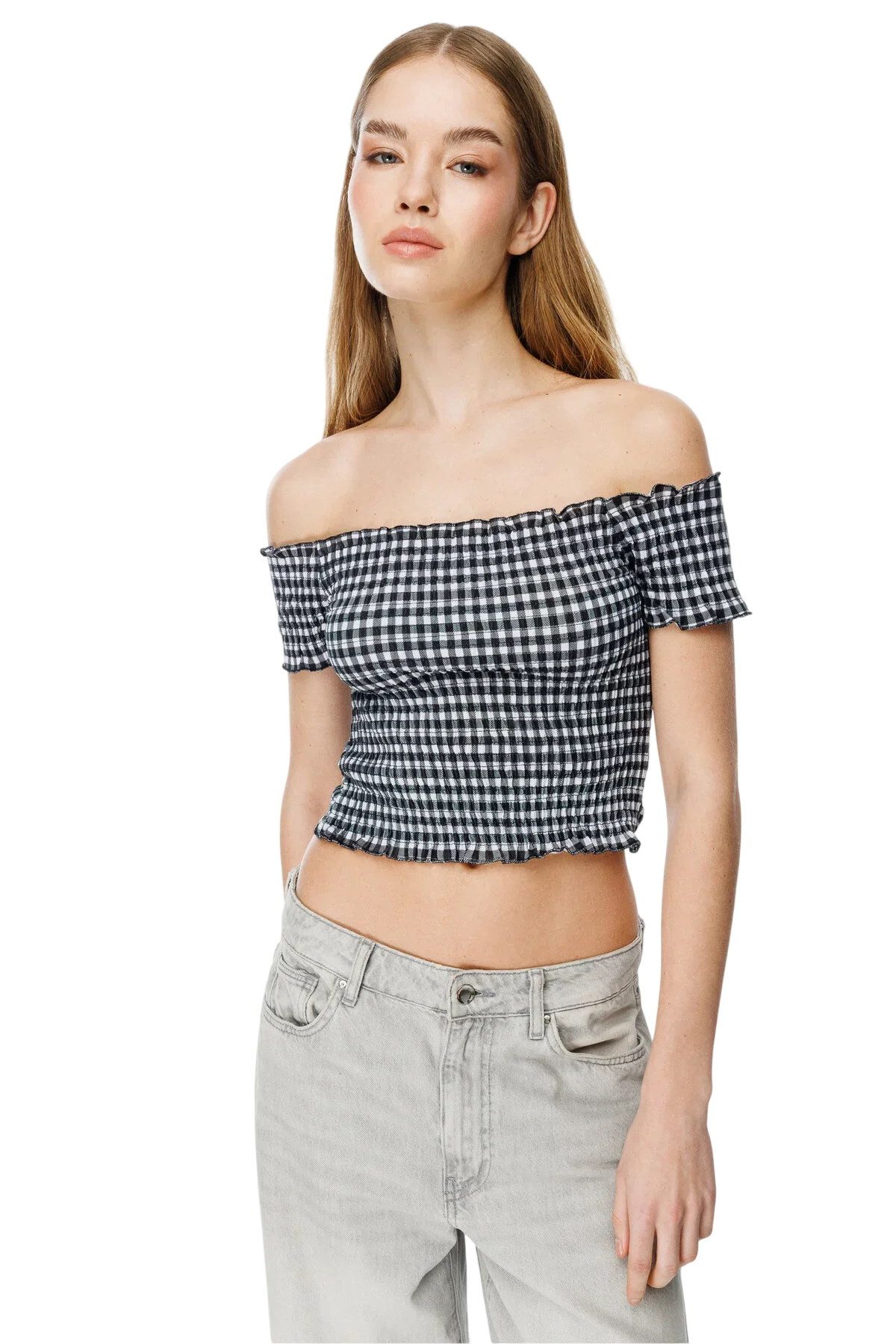Alexa Dash Blusentop Karierte Crop-Bluse