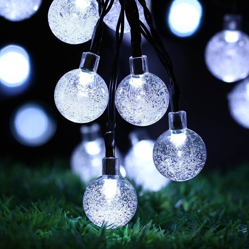 Sunicol LED-Lichterkette 5/9M Außen Solar Lichterkette Aussen Kristall Kugeln, Wasserdicht, für Garten, Party, Weihnachten Weiß