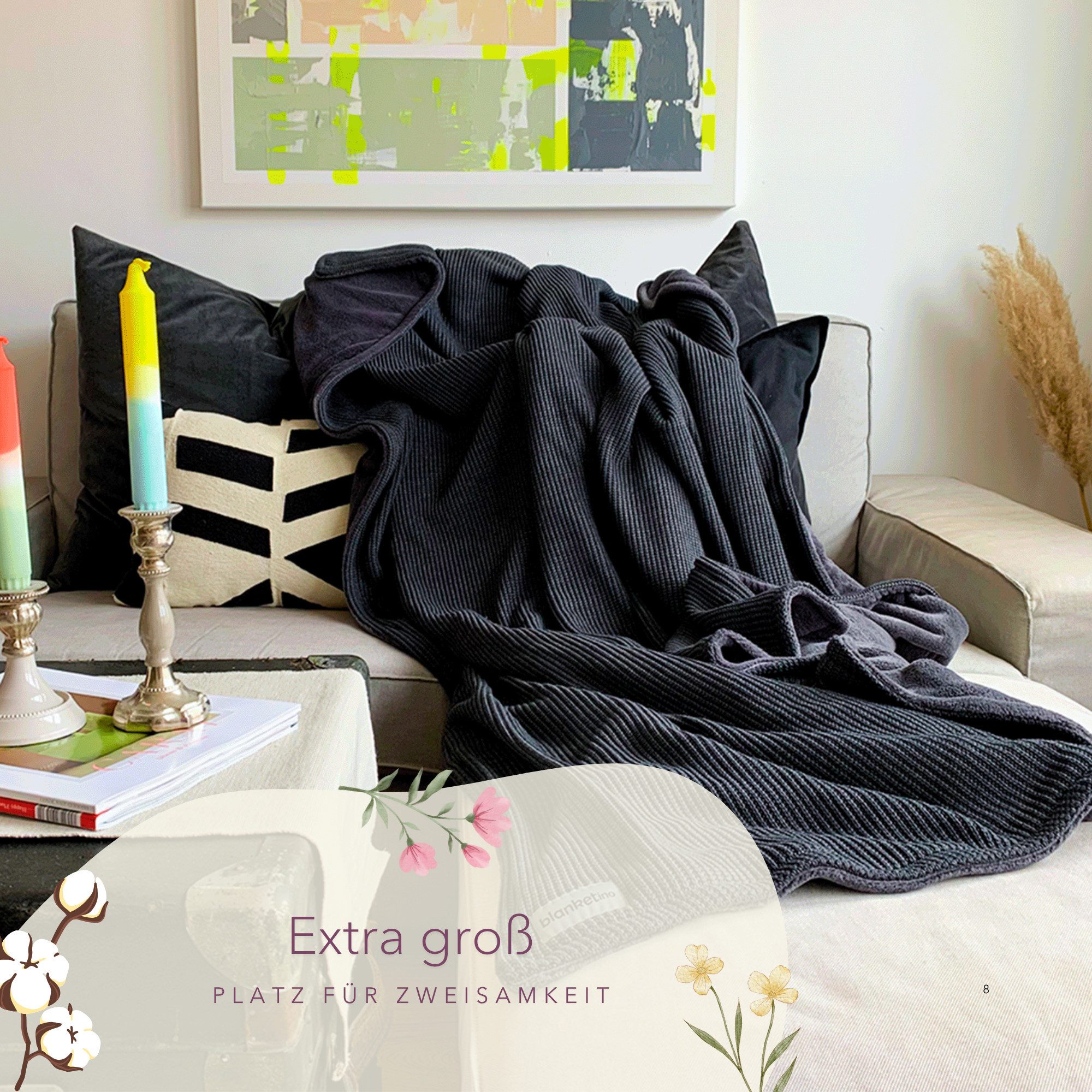 Wohndecke Premium Kuscheldecke mit Baumwollstrick, blanketino, extra voluminös – Bild 4 von 5