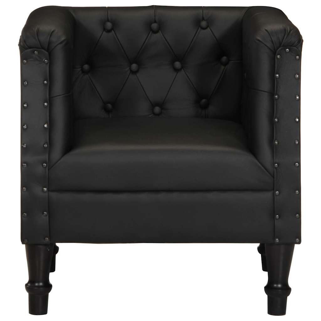 furnicato Sessel Echtleder-Loungesessel Schwarz 60x57x64 cm mit Vollholz-Beinen (1-St), Vintage-Sessel mit Ziegenleder, Nieten-Design für das Wohnzimmer