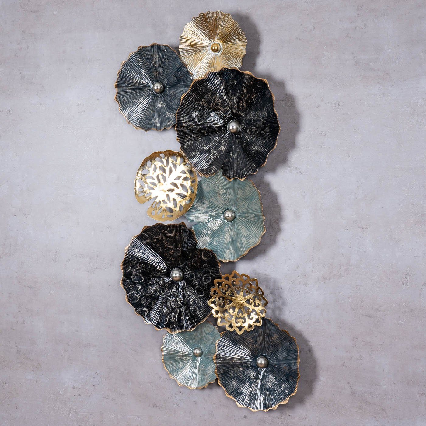 Levandeo® Metallbild, 3D Wandbild 47x98cm Ringe Kreise Metall Blau Schwarz günstig online kaufen