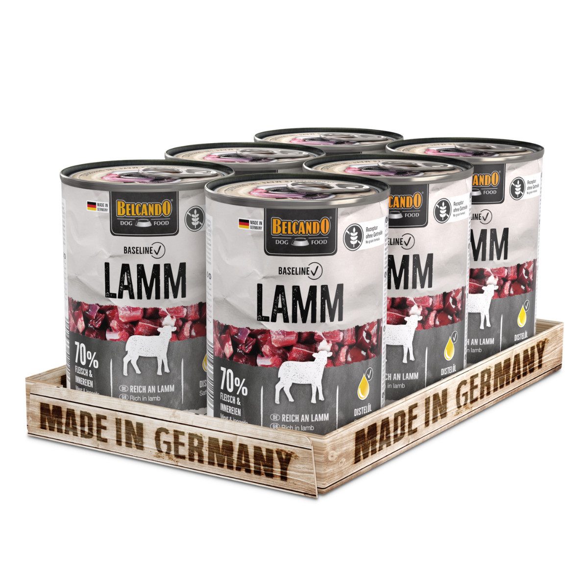 Belcando Baseline Lamm - getreidefreies Nassfutter mit Distelöl 6x400g, Nassfutter für: Hunde
