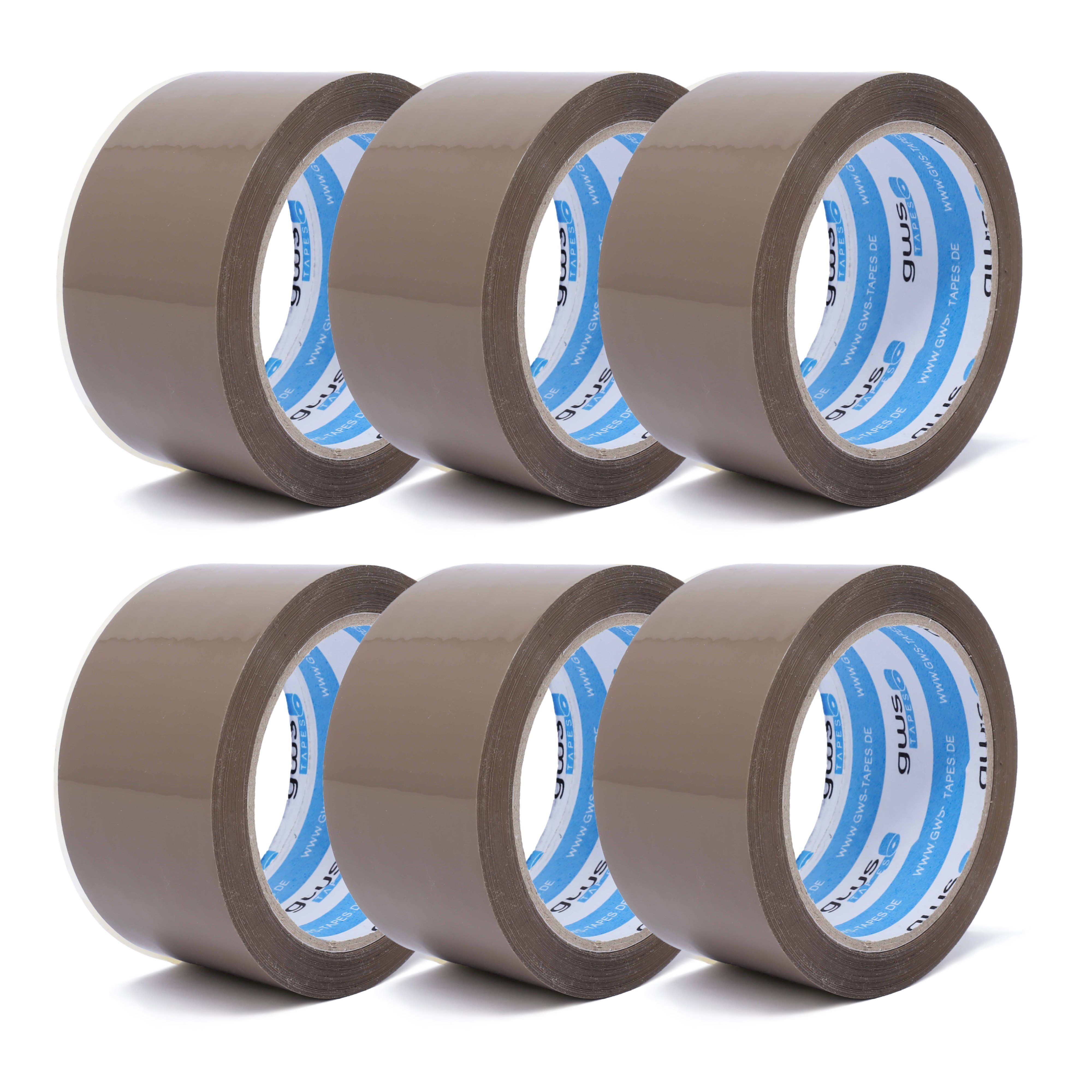 gws Klebeband gws 42820 Packband PP leise abrollend 66 m x 50 mm leise abrollend (Packband, 6-St., farblos, braun) PP-Film (BOPP)-Träger, Acrylat-Kleber, geräuscharm