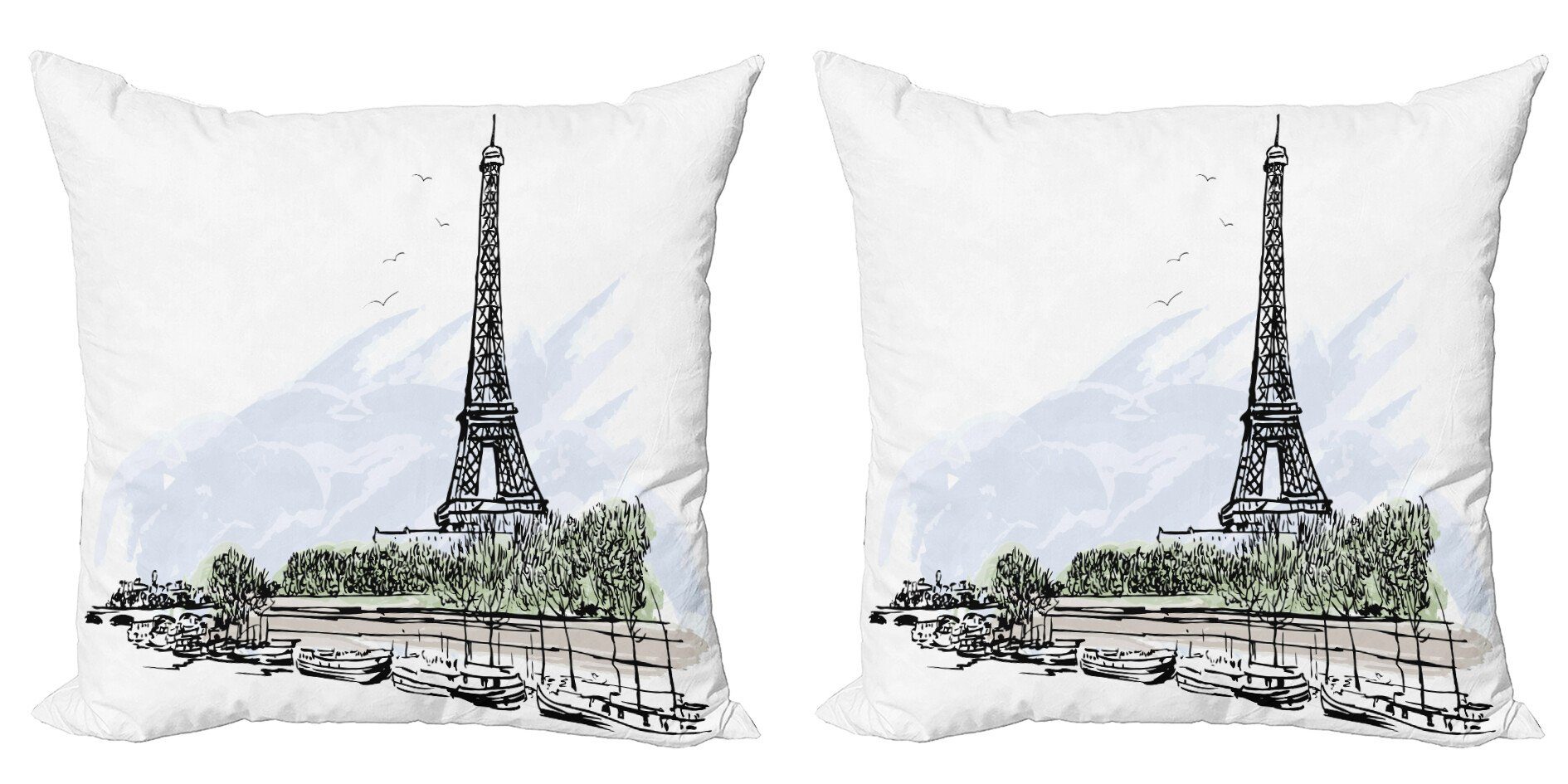Kissenbezüge Modern Accent Doppelseitiger Digitaldruck, Abakuhaus (2 Stück), Paris Eiffelturm Vögel Bäume