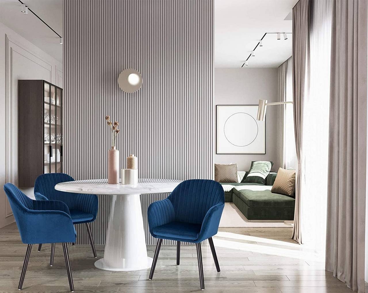 Woltu Esszimmerstuhl (4 St), Küchenstuhl Wohnzimmerstuhl Polsterstuhl  Design Stuhl, mit Armlehne Samt Massivholz Schwarze Beine, Blau