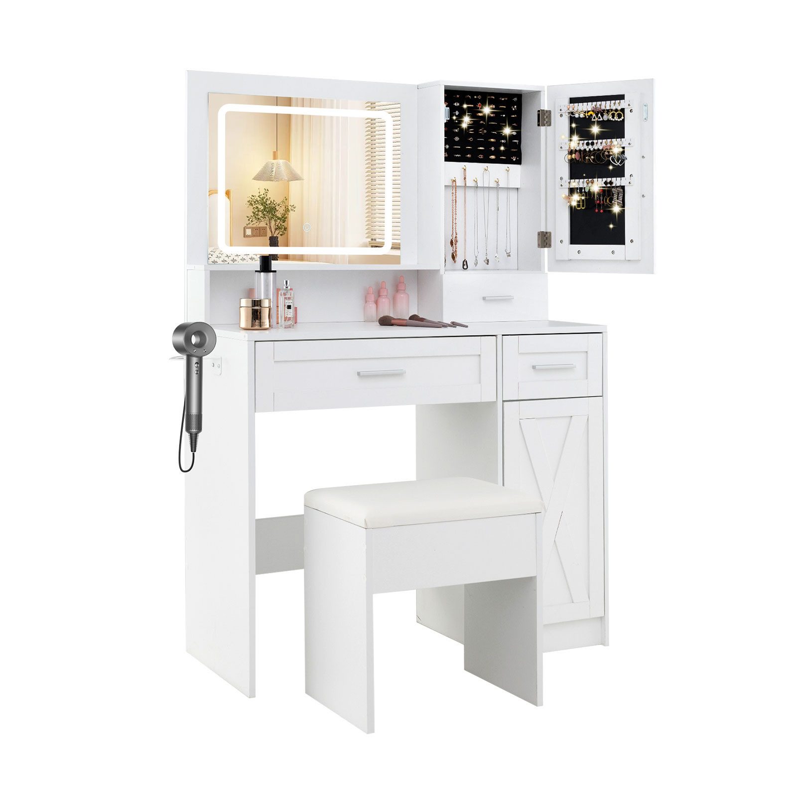 COSTWAY Schminktisch (1-St), mit LED, Ladestation, günstig online kaufen