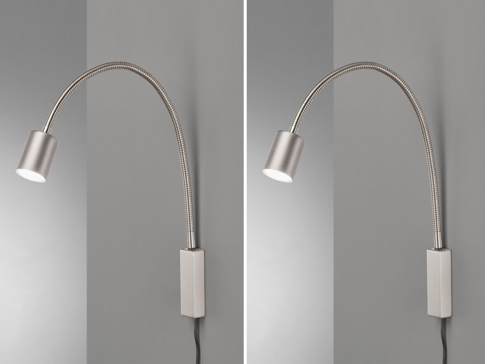 FISCHER & HONSEL LED Leselampe flexibel mit Kabel & Stecker, Breite 6cm, LED wechselbar, Warmweiß, 2er SET 2in1 Wand-Leuchten innen & Bett-Lampen für Kopfteil Sofa