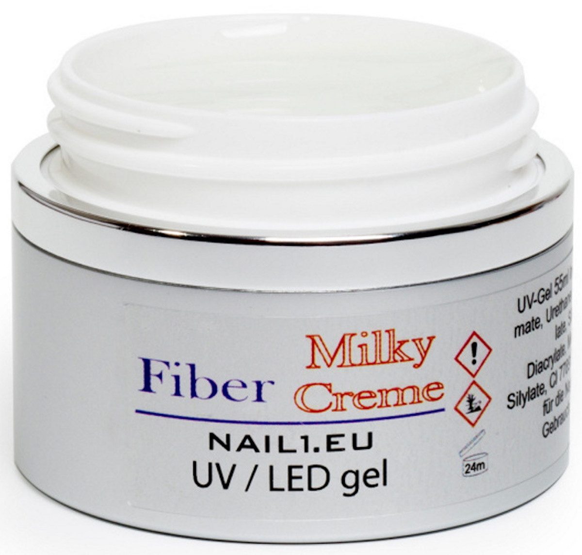 Nail1.eu Gel-Nagellack LED UV 1-Phasen-Gel Fiber Milky Creme 30ml, Fiberglasgel Aufbaugel