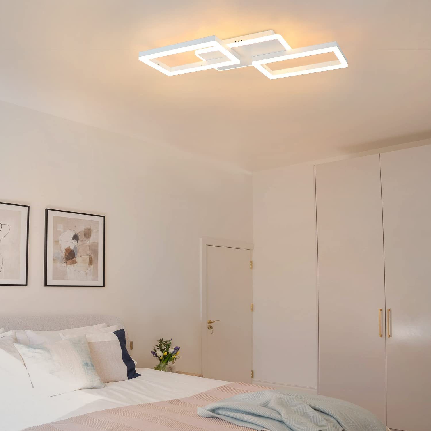 Deckenleuchten Dimmbar, ZMH Schlafzimmer Rahmen LED Rautenförmige Weiß integriert, fest Tageslichtweiß, 48W