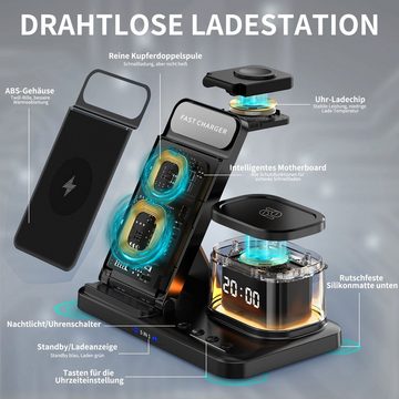 JOEAIS Kabelloses Ladestation 5 in 1 Induktive Ladegerät Kabelloses Ladegerät Wireless Charger (Kabellose Ladegerät Handy Induktions Ladegeräte, Ultra Handy Charging Station, mit USB Kabel)