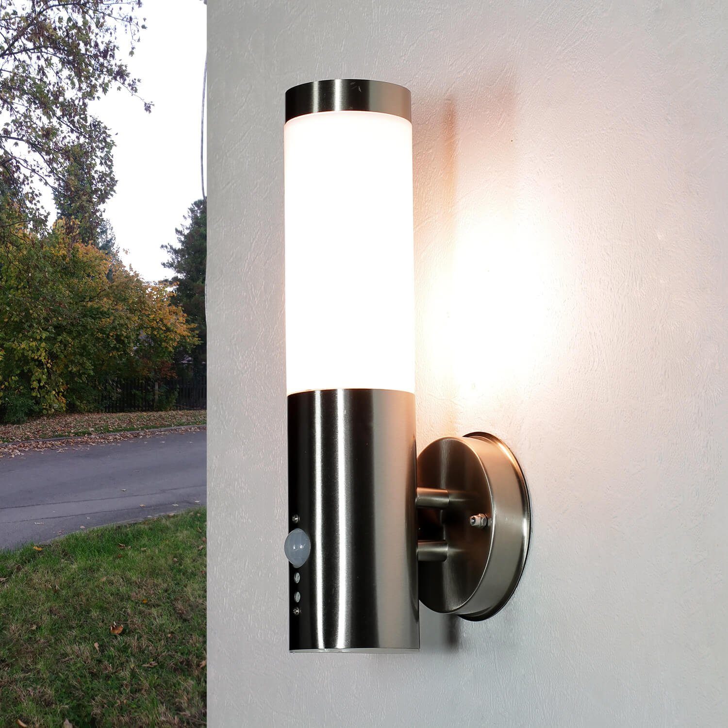 Außenleuchte IP44 Licht-Erlebnisse Leuchtmittel, BRIGHTON, Haus ohne mit Eingang Modern Bewegungsmelder Edelstahl Außen-Wandleuchte