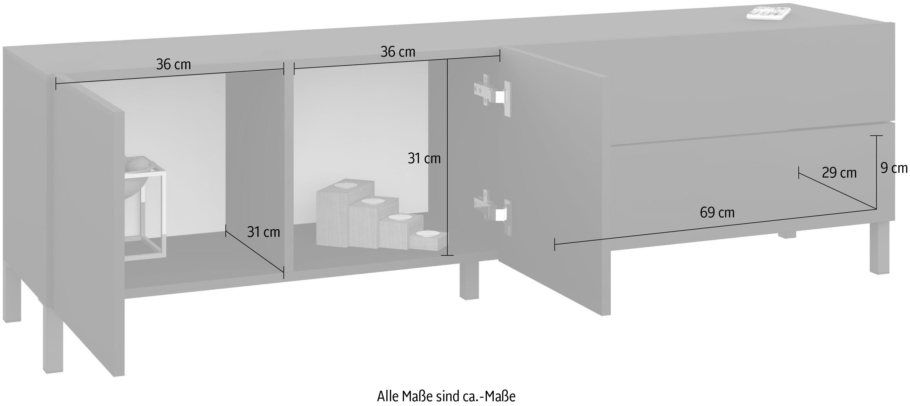 borchardt Möbel Lowboard, Metallfüße, grifflose Optik