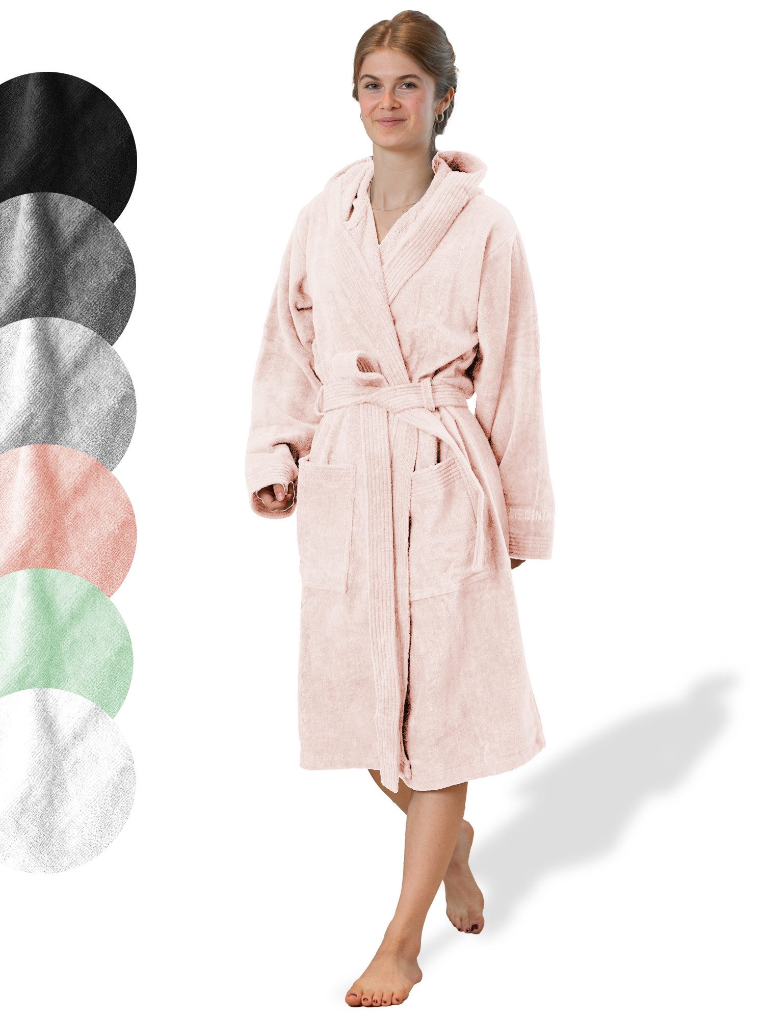 SIEGENTHAL Damenbademantel SIEGENTHAL® Damen Bademantel Frottee Velour Kapuze Flauschig Knielang, Kapuze, Gürtel, saugfähigem Frottee,Pflegeleicht und langlebig,praktische Taschen