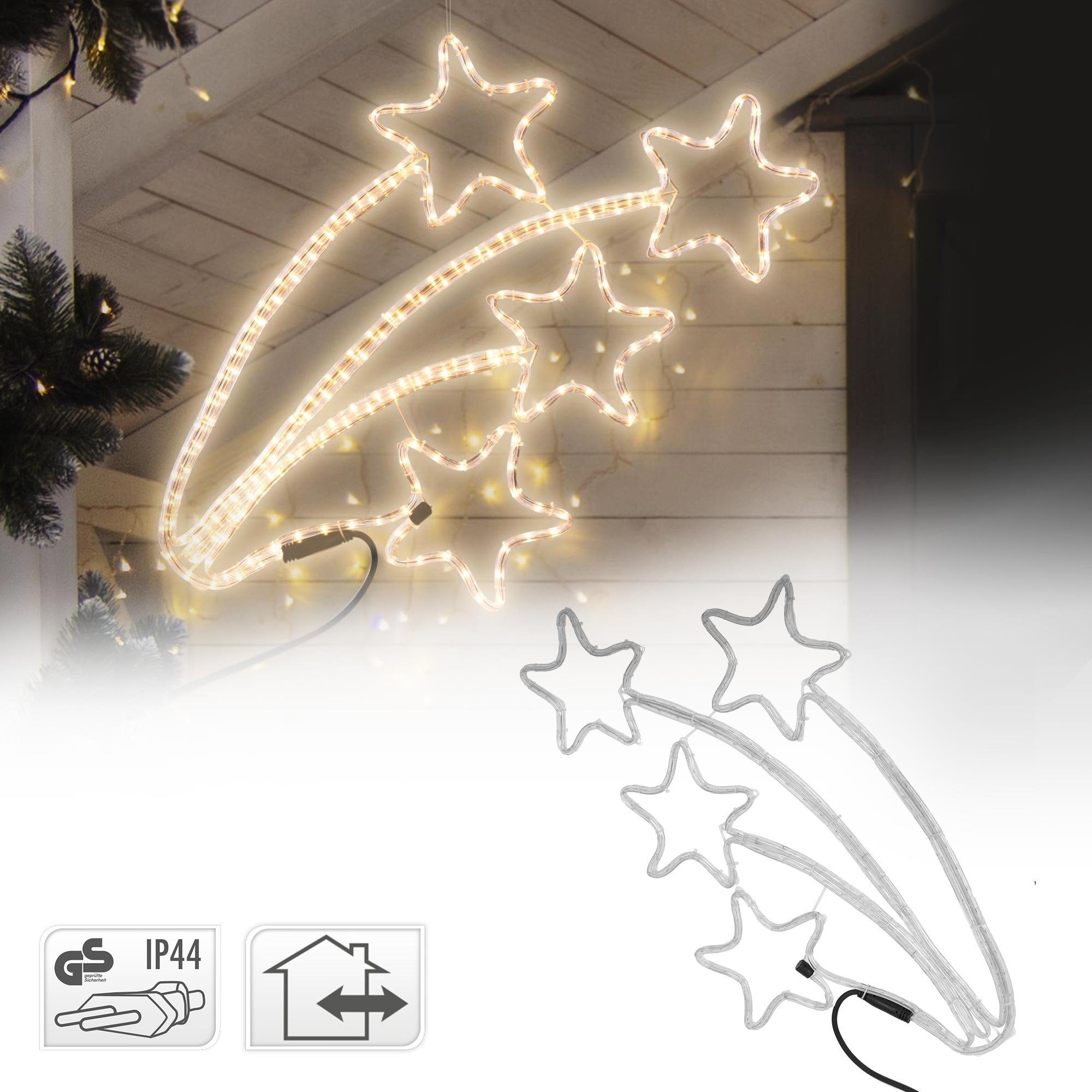 ECD Germany Weihnachtsfigur LED Sternschnuppe vierfach mit 216 LED-Birnen  61x57 cm Warmweiß 230V