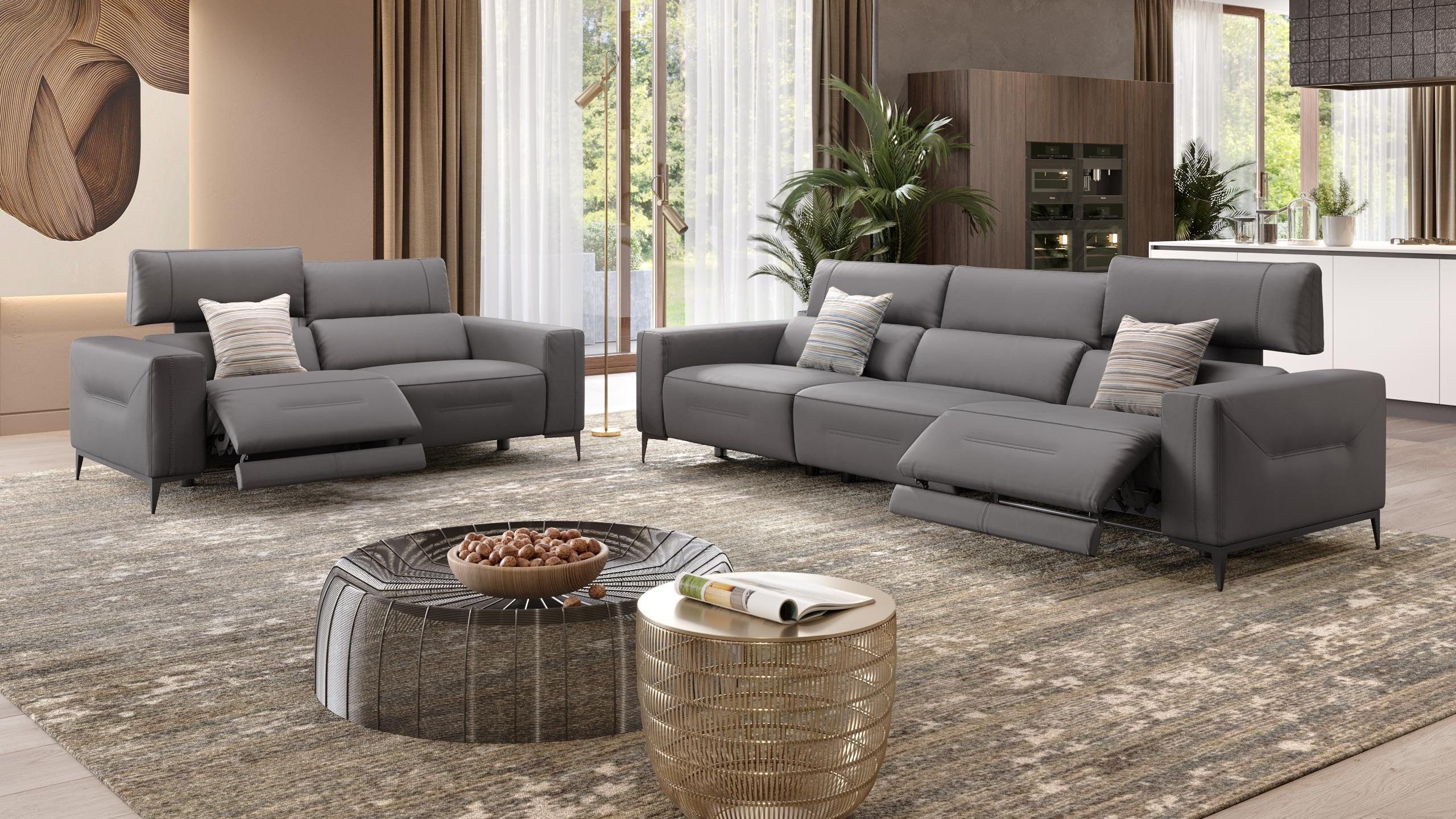 Sofanella Sofa Sofanella Ledergarnitur Echtleder Ledersofa TERAMO in 3-Sitzer Weiß