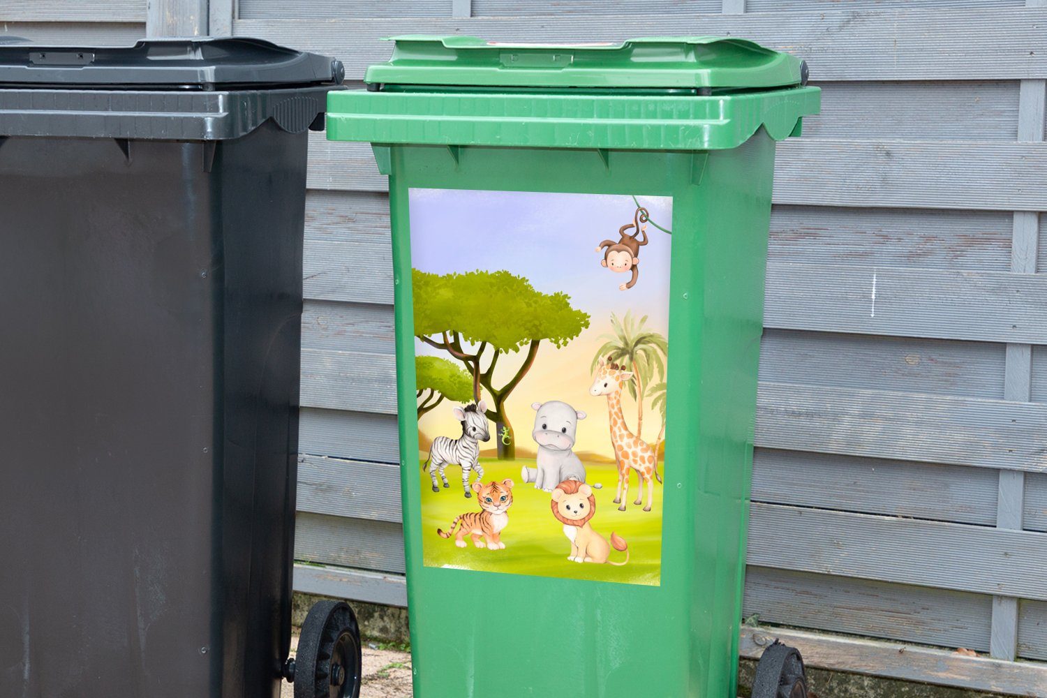 MuchoWow Wandsticker St), Abfalbehälter Dschungel Mülleimer-aufkleber, Kinder Tiere Mülltonne, Sticker, (1 - - Container
