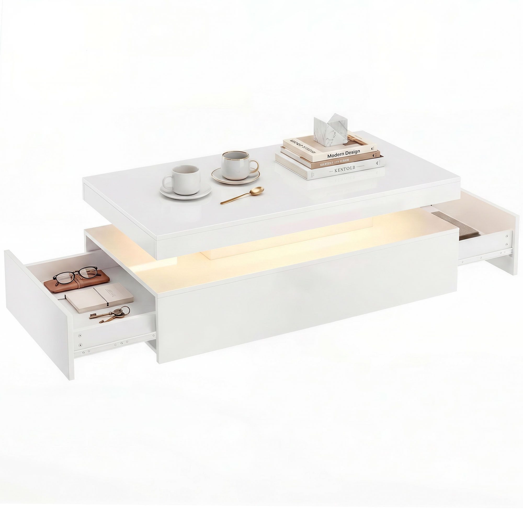 HOMCOM Couchtisch Wohnzimmertisch mit Dimmbar RGB LED-Lichtleiste, APP-Steuerung (Set, 1-St., Sofatisch), für Schlafzimmer 100 x 50 x 40cm, Weiß