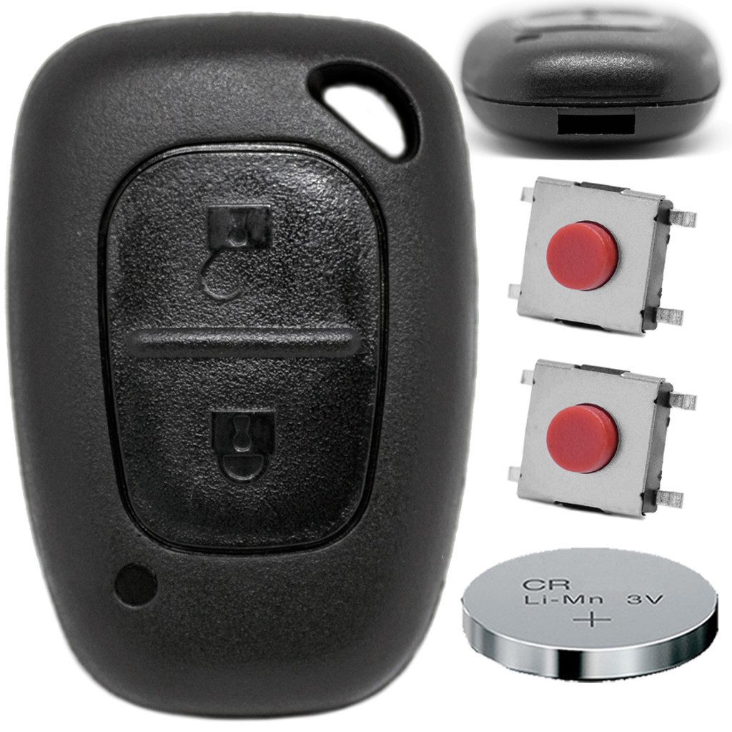 mt-key Reparatur Satz Ersatz Gehäuse 2 Tasten + 2X Mikrotaster + 1x CR1220 Knopfzelle, CR1220 (3 V), für OPEL Movano Renault Kangoo Trafic II Funk Fernbedienung