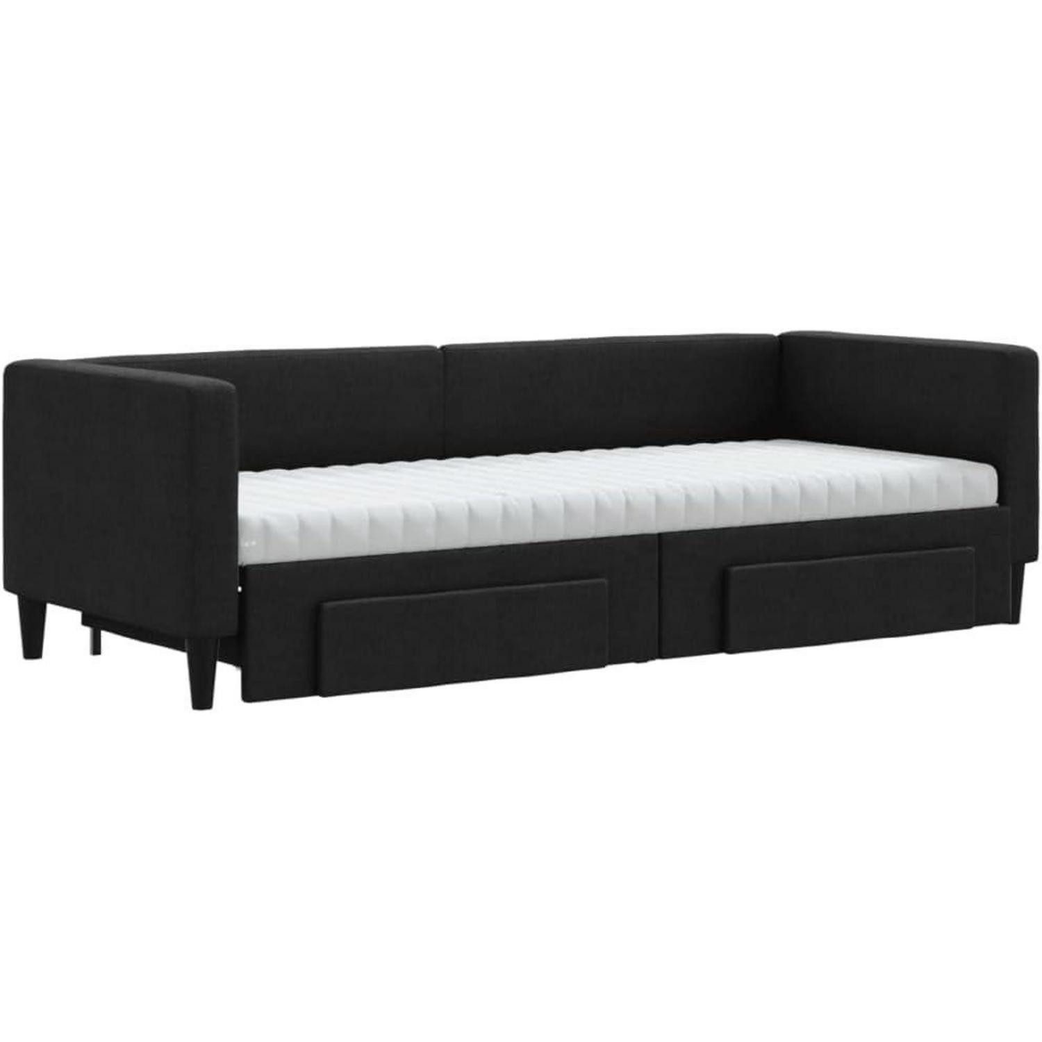 LuxusKollektion Schlafsofa Schlafsofa 80 x 200 mit Bettkasten & Schublade & Matratze Schwarz