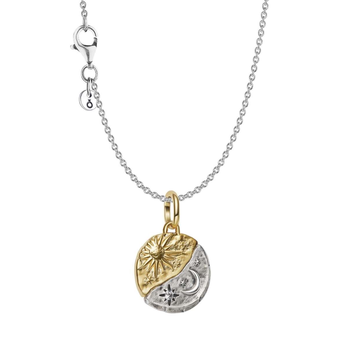 Pandora Kette mit Anhänger 21016, für Damen Silber Geschenkset Zweifarbig Sonne und Mond Bundle